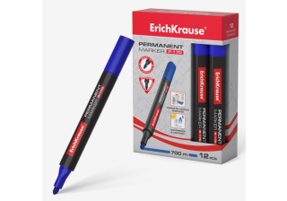 Перманентный маркер ErichKrause®  P-170, цвет чернил синий (в коробке по 12 шт.)